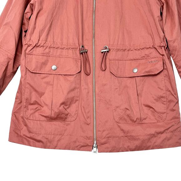 Levis Cinch Waist Anorak Rain Jacket Pink Mahogany Sz M Full Zip Long Sleeves - Picture 4 of 12